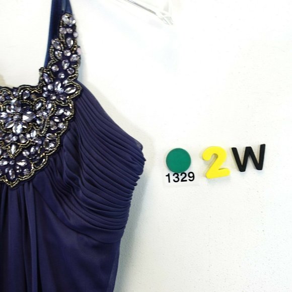 Mini Dress Womens 4 SMALL Navy Rhinestone Halter Ruched Cocktail JS BOUTIQUE - Picture 9 of 9